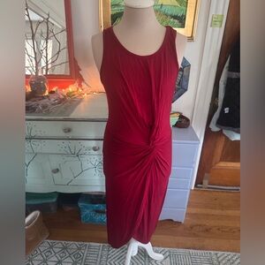SHEIN Deep Red Maxi Dress With Waist Twist M Stretch Workwear Fall VGUC